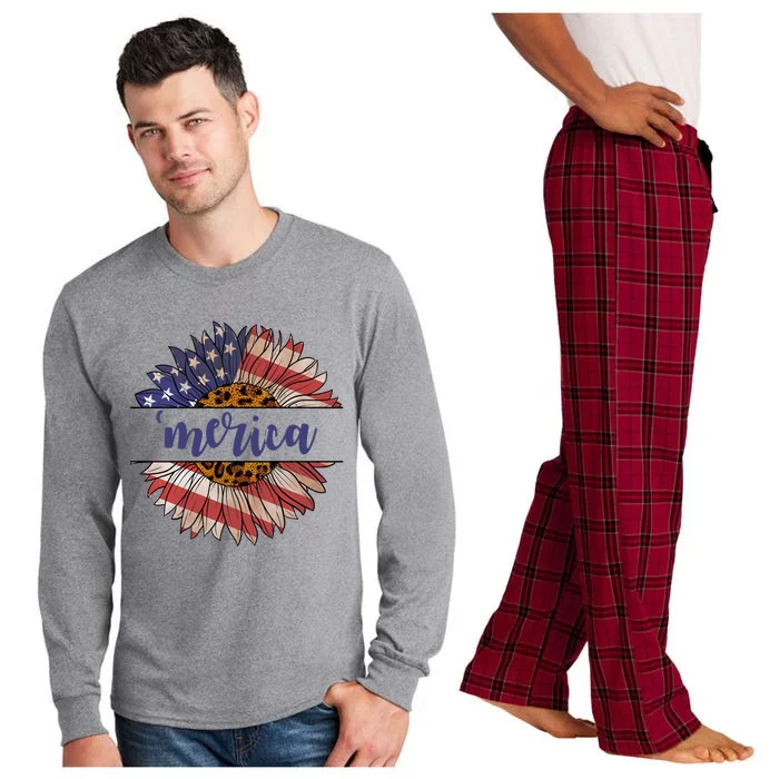 Merica Sunflower USA Vintage Long Sleeve Pajama Set