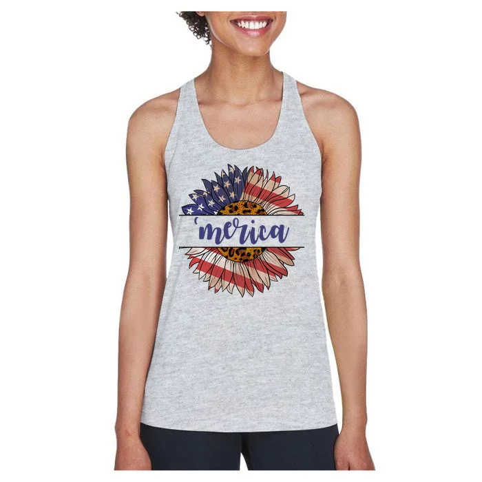 Merica Sunflower USA Vintage Women's Racerback Tank