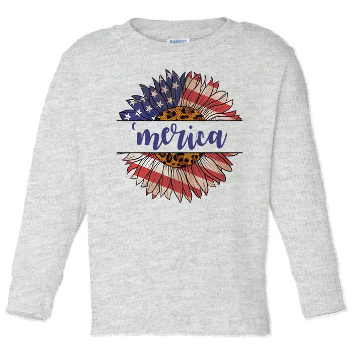 Merica Sunflower USA Vintage Toddler Long Sleeve Shirt