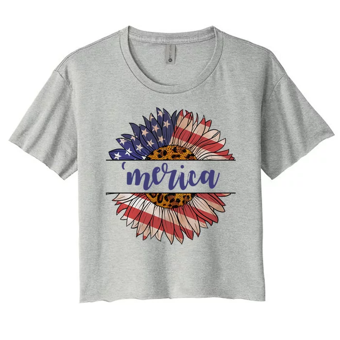 Merica Sunflower USA Vintage Women's Crop Top Tee