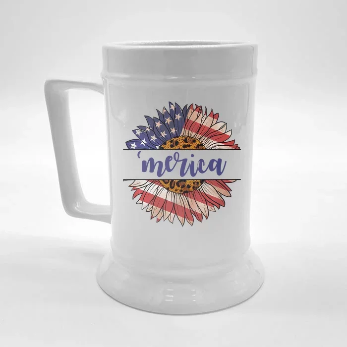 Merica Sunflower USA Vintage Front & Back Beer Stein