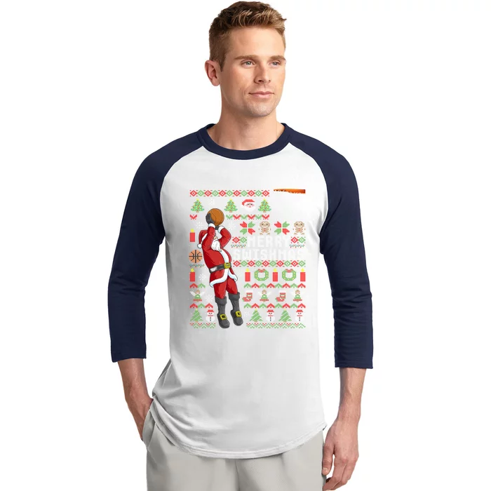 Merry Swishmas Ugly Christmas Basketball Christmas Gift Baseball Sleeve Shirt