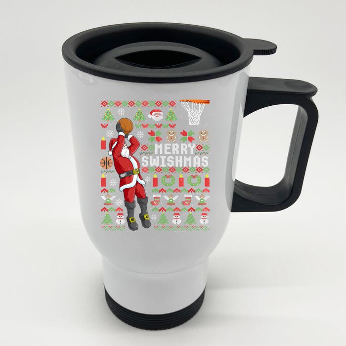 Merry Swishmas Ugly Christmas Basketball Christmas Gift Front & Back Stainless Steel Travel Mug