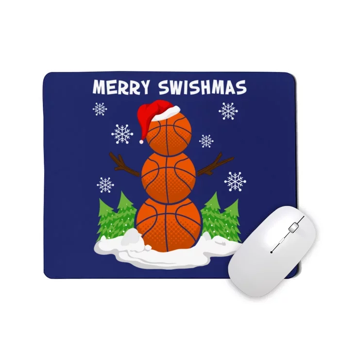 Merry Swishmas Ugly Sweater Basketball Christmas Snowman Basketball Character Mousepad