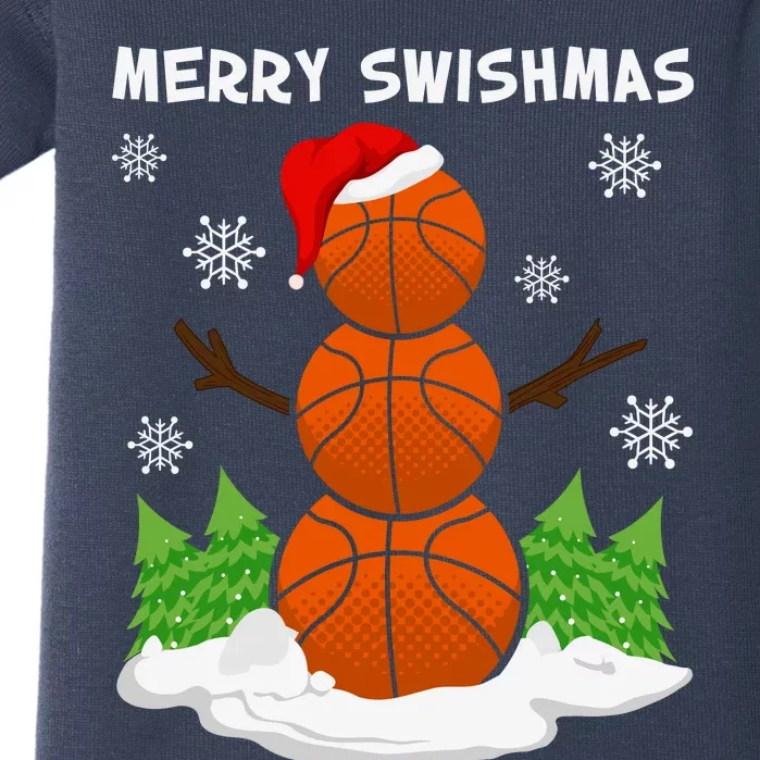 Merry Swishmas Ugly Sweater Basketball Christmas Snowman Basketball Character Baby Bodysuit