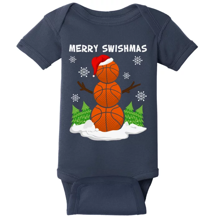 Merry Swishmas Ugly Sweater Basketball Christmas Snowman Basketball Character Baby Bodysuit