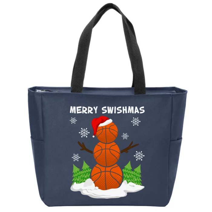 Merry Swishmas Ugly Sweater Basketball Christmas Snowman Basketball Character Zip Tote Bag