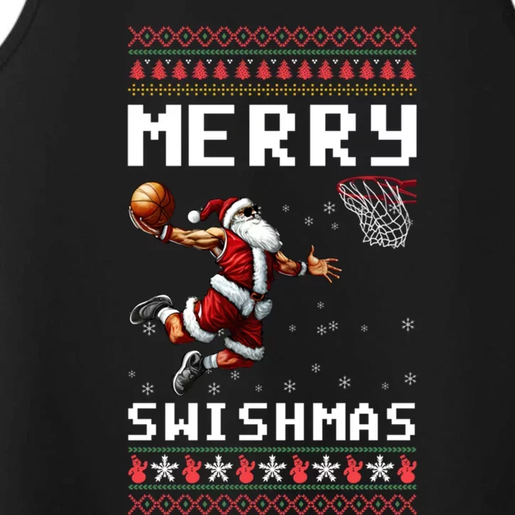 Merry Swishmas Ugly Christmas Funny Basketball Xmas Cool Gift Performance Tank