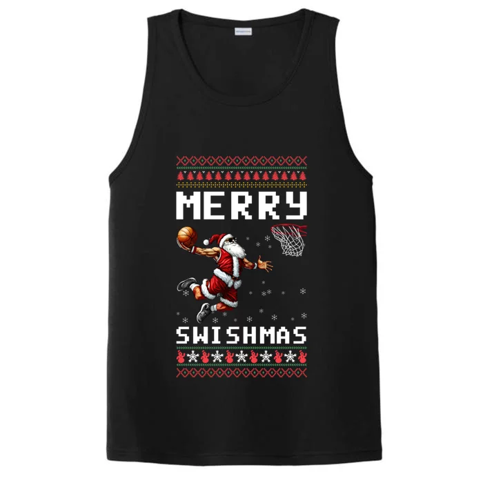 Merry Swishmas Ugly Christmas Funny Basketball Xmas Cool Gift Performance Tank