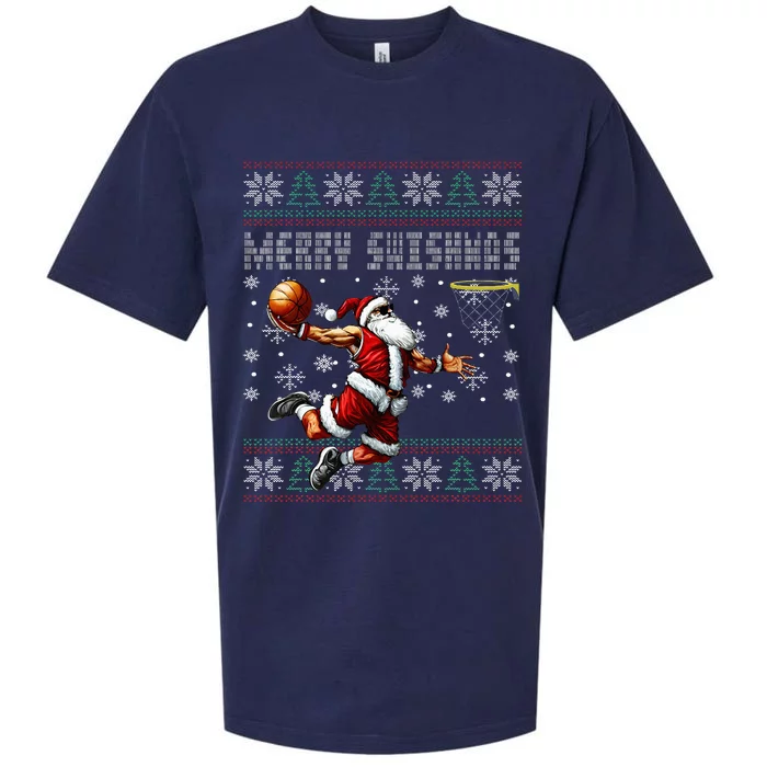 Merry Swishmas Ugly Christmas Basketball Christmas Sueded Cloud Jersey T-Shirt