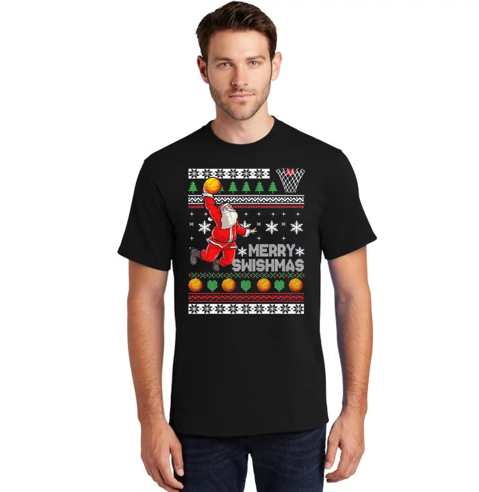 Merry Swishmas Ugly Christmas Basketball Christmas Tall T-Shirt