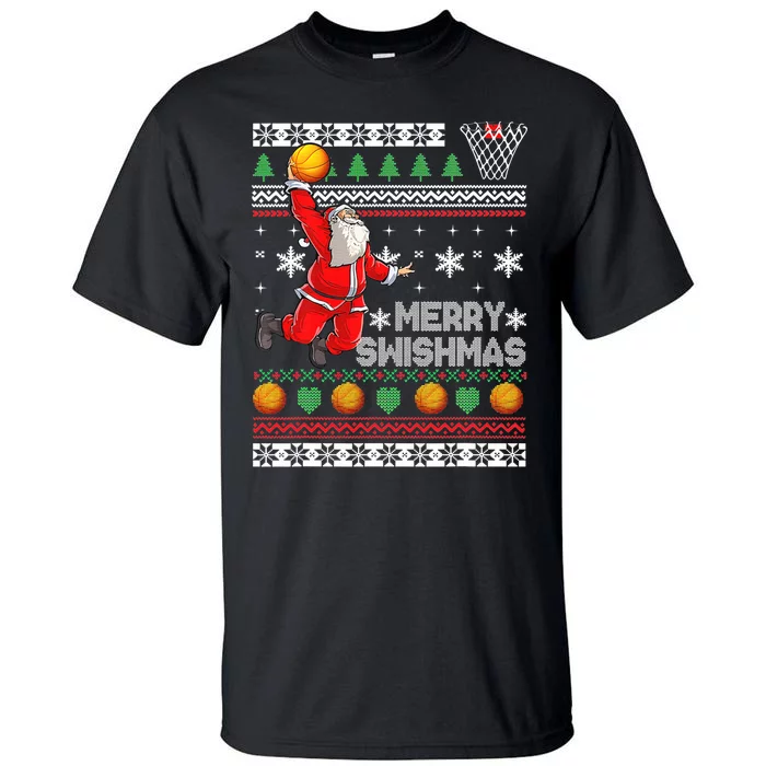 Merry Swishmas Ugly Christmas Basketball Christmas Tall T-Shirt