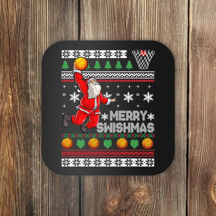 Merry Swishmas Ugly Christmas Basketball Christmas Coaster