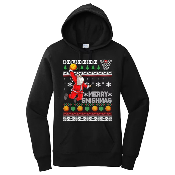 Merry Swishmas Ugly Christmas Basketball Christmas Women's Pullover Hoodie