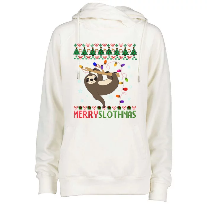 Merry Slothmas Ugly Christmas Pajama For Sloth Lovers Meaningful Gift Womens Funnel Neck Pullover Hood