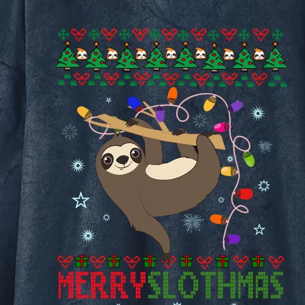 Merry Slothmas Ugly Christmas Pajama For Sloth Lovers Meaningful Gift Hooded Wearable Blanket