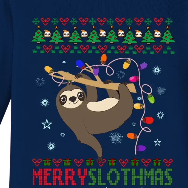 Merry Slothmas Ugly Christmas Pajama For Sloth Lovers Meaningful Gift Baby Long Sleeve Bodysuit