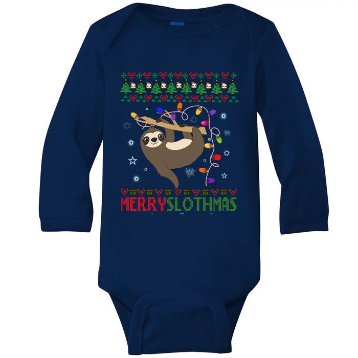 Merry Slothmas Ugly Christmas Pajama For Sloth Lovers Meaningful Gift Baby Long Sleeve Bodysuit