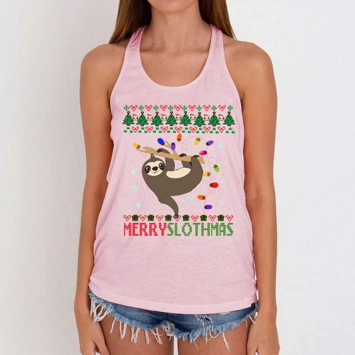 Merry Slothmas Ugly Christmas Pajama For Sloth Lovers Meaningful Gift Women's Knotted Racerback Tank