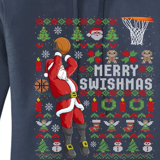 Merry Swishmas Ugly Christmas Basketball Christmas Gift Women's Pullover Hoodie