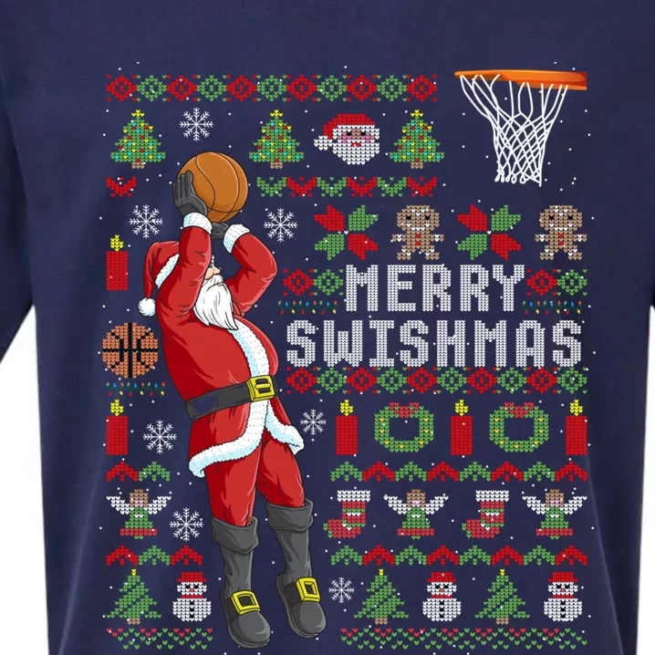 Merry Swishmas Ugly Christmas Basketball Christmas Gift Sueded Cloud Jersey T-Shirt