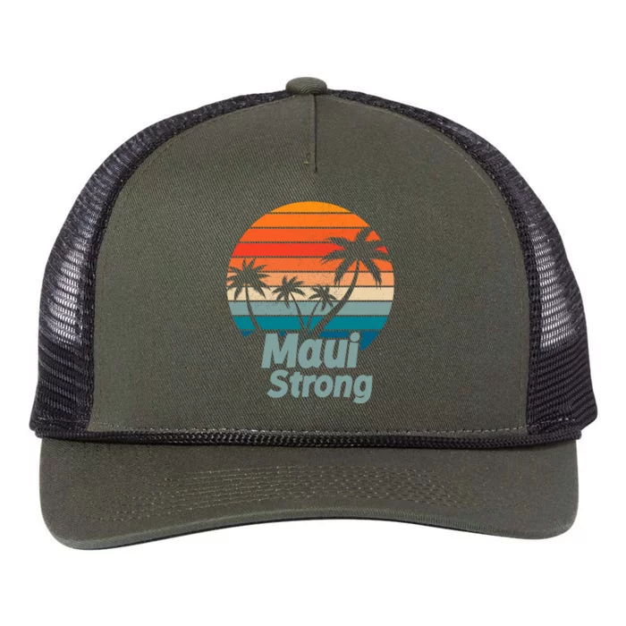 Maui Strong Vintage Sunset Wildfire Retro Rope Trucker Hat Cap