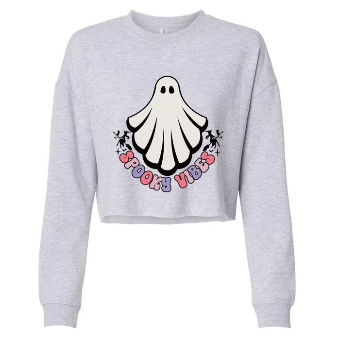 Minimalist “Spooky Vibes” Ghost Design Great Gift Cropped Pullover Crew