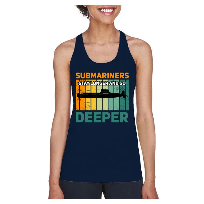 Military Submarine Veteran Gift Us Submarine Stay Longer Women's Racerback Tank