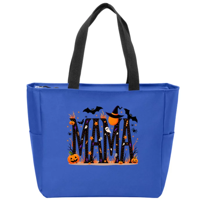 Mama Spooky Vibes Mama With Spider Halloween Gift Zip Tote Bag