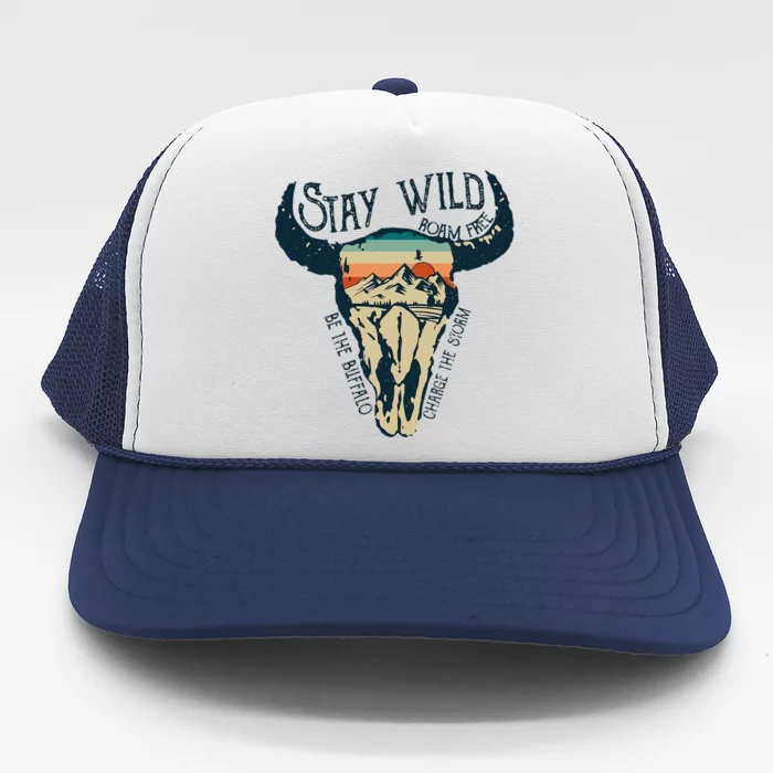 MIDWEST STAY WILD ROAM FREE Skull Cow Trucker Hat