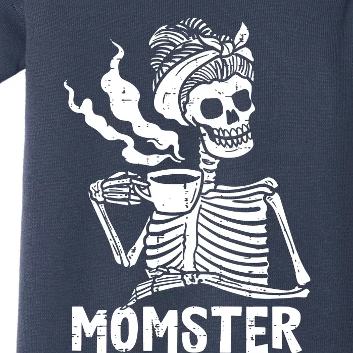 Momster Skeleton Woman Coffee Funny Halloween Mom Mama Women Baby Bodysuit