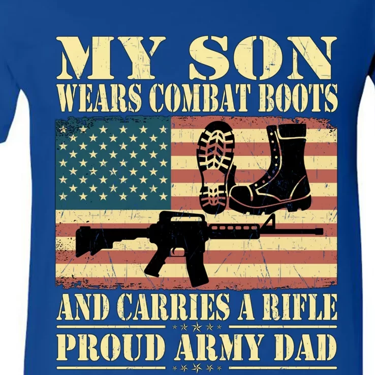 My Son Wears Combat Boots Gift Proud Army Dad Military Father Gift V-Neck T-Shirt