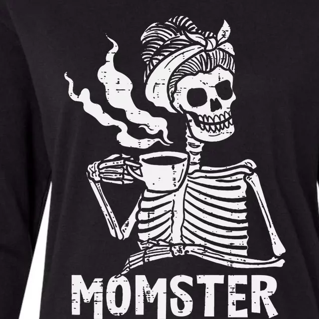 Momster Skeleton Woman Coffee Funny Halloween Mom Mama Women Womens Cotton Relaxed Long Sleeve T-Shirt