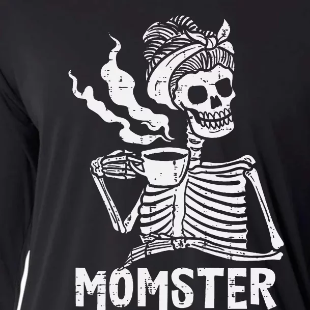 Momster Skeleton Woman Coffee Funny Halloween Mom Mama Women Cooling Performance Long Sleeve Crew