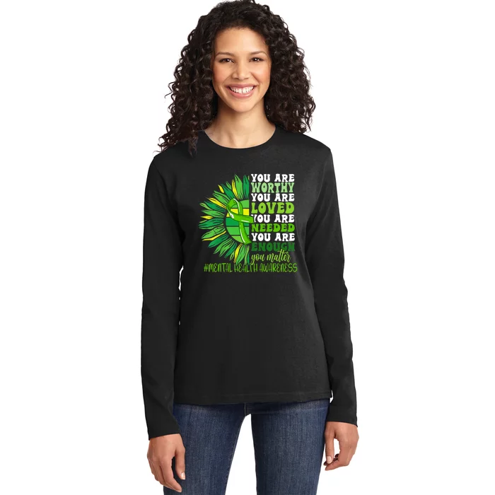 Motivational Support Warrior Mental Health Awareness Month Design Ladies Long Sleeve Shirt