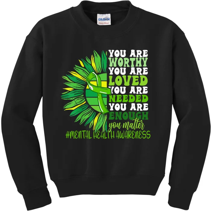 Motivational Support Warrior Mental Health Awareness Month Design Kids Sweatshirt