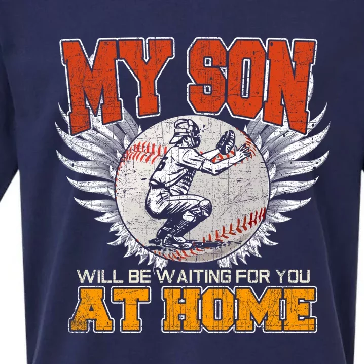 My Son Will Be Waiting For You At Home Baseball Dad Mom Gift Great Gift Sueded Cloud Jersey T-Shirt