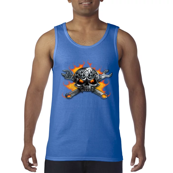 Metal Skull Wrench Flames Mechanic Funny Gift Tank Top