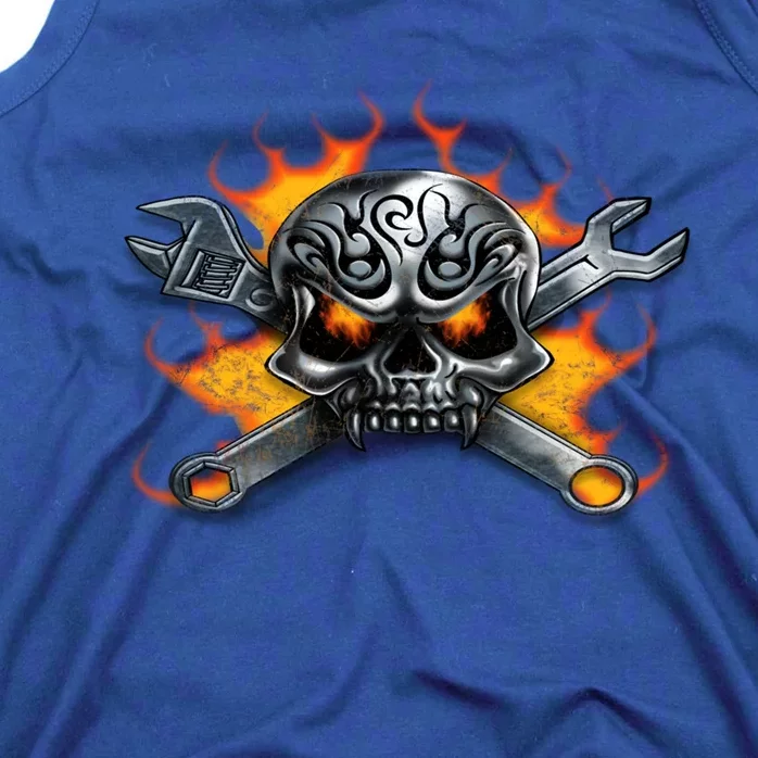 Metal Skull Wrench Flames Mechanic Funny Gift Tank Top