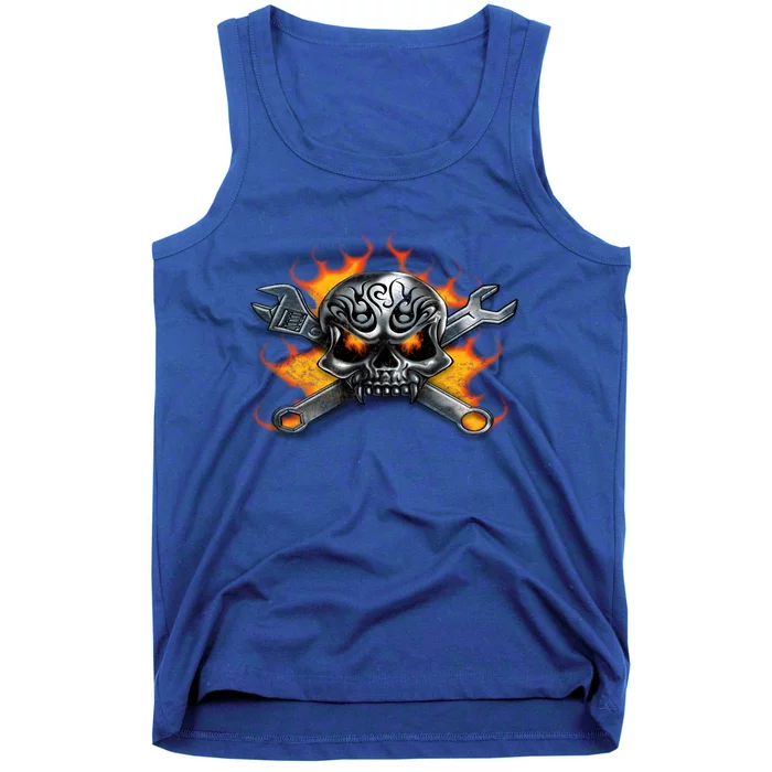 Metal Skull Wrench Flames Mechanic Funny Gift Tank Top