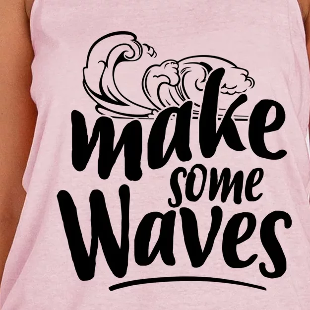 Make Some Waves Summer Vibes Beach Vacay Summertime Summer Gift Women's Knotted Racerback Tank