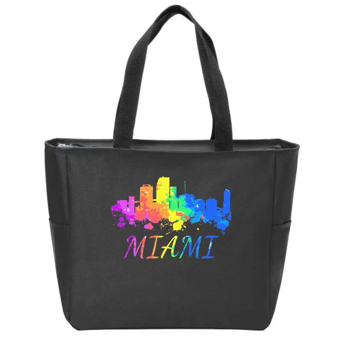 Miami Skyline Watercolor Souvenir Gift Miami Florida Zip Tote Bag