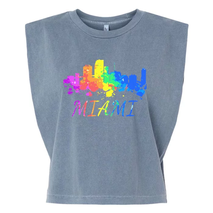 Miami Skyline Watercolor Souvenir Gift Miami Florida Garment-Dyed Women's Muscle Tee