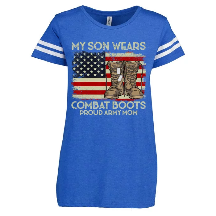 My Son Wears Combat Boots Proud Veteran Army Mom Usa Flag Enza Ladies Jersey Football T-Shirt