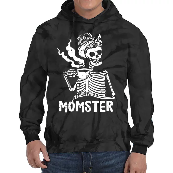 Momster Skeleton Woman Coffee Funny Halloween Mom Mama Tie Dye Hoodie