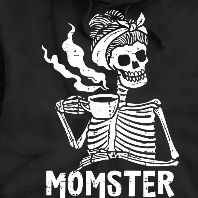 Momster Skeleton Woman Coffee Funny Halloween Mom Mama Tie Dye Hoodie