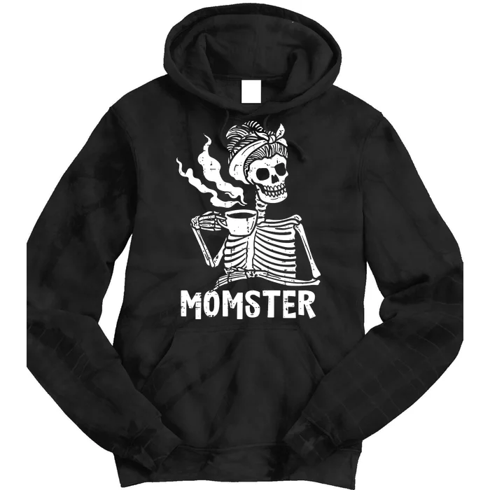 Momster Skeleton Woman Coffee Funny Halloween Mom Mama Tie Dye Hoodie