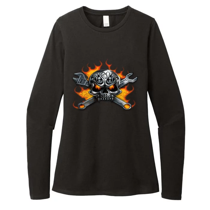 Metal Skull Wrench Flames Mechanic Great Gift Womens CVC Long Sleeve Shirt