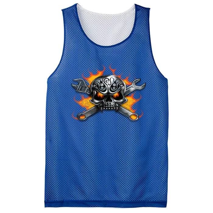 Metal Skull Wrench Flames Mechanic Great Gift Mesh Reversible Basketball Jersey Tank