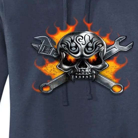 Metal Skull Wrench Flames Mechanic Great Gift Women's Pullover Hoodie